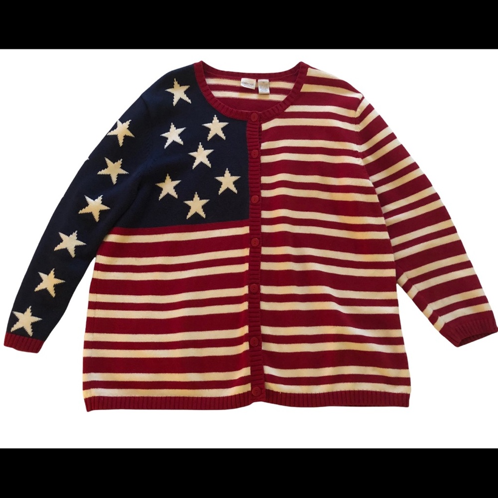 Cherokee Woman Cardigan Sweater Long Sleeve US Flag  Patriotic 1X